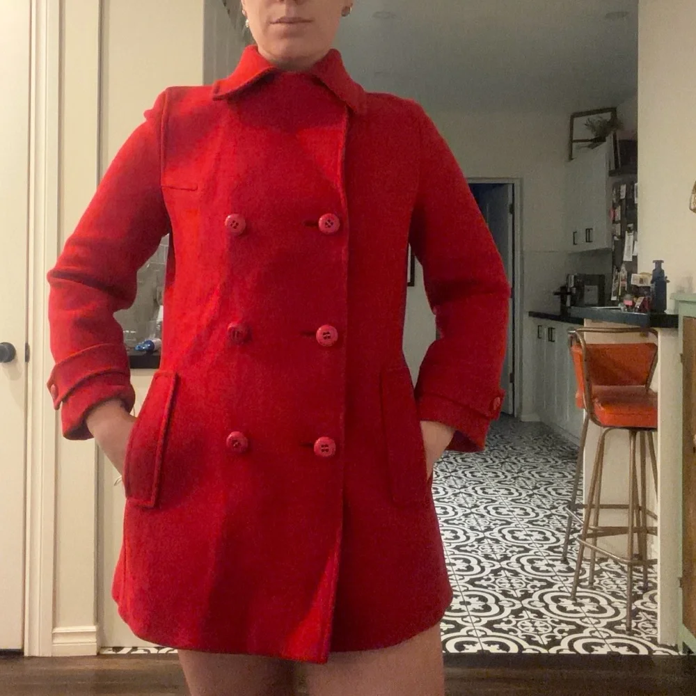 Vintage 60s Red Women's Double-Breasted wool Peacoat Jacket - Picture 10 of 17